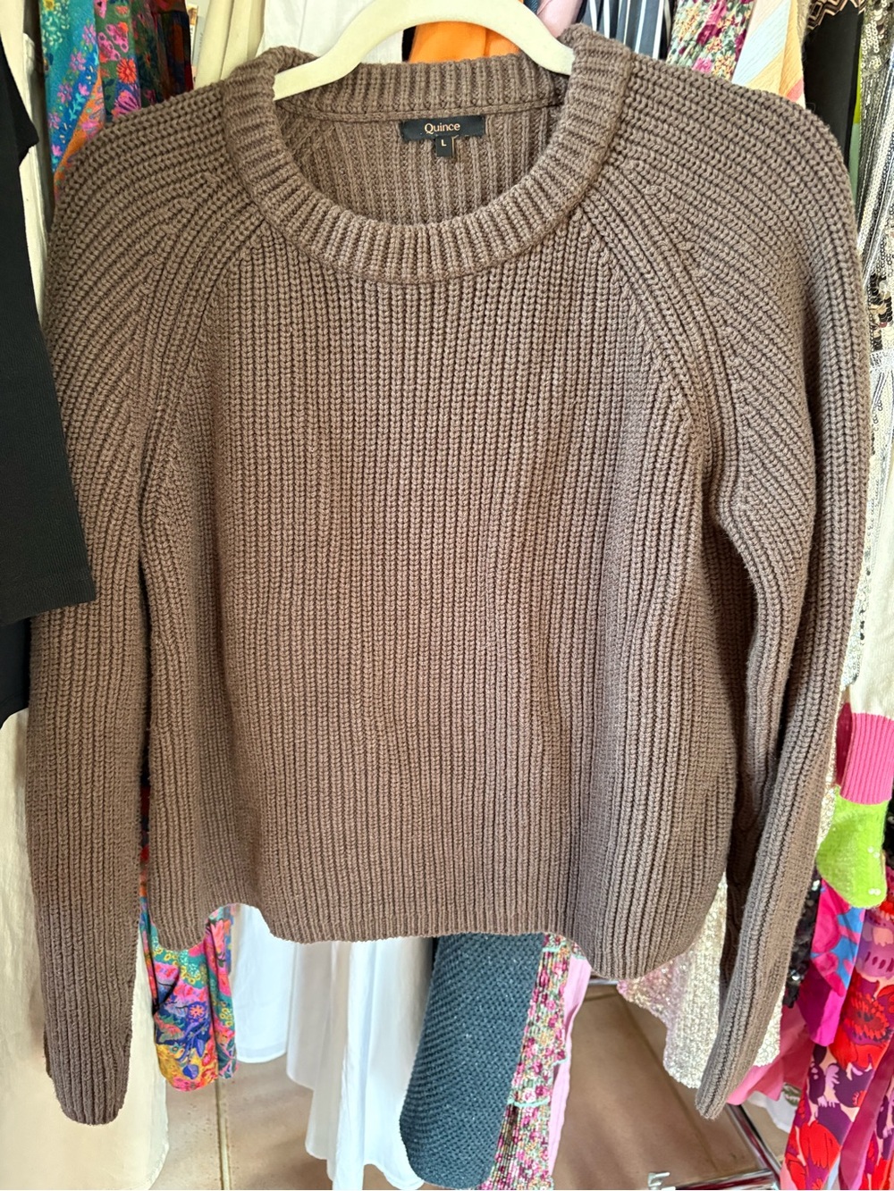 Quince Women's Taupe Crewneck Ribbed Sweater